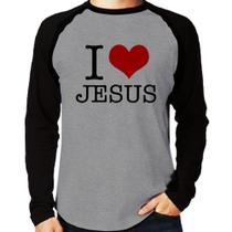 Camiseta Raglan I Love Jesus Manga Longa - Foca na Moda Camiseta Raglan I Love Jesus Manga Longa - Foca na Moda