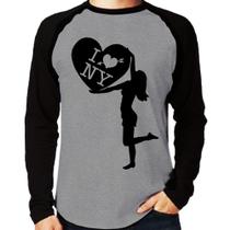 Camiseta Raglan I love NY Girl Manga Longa - Foca na Moda