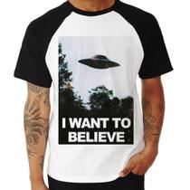 Camiseta Raglan I Want To Believe - Foca na Moda Camiseta Raglan I Want To Believe - Foca na Moda