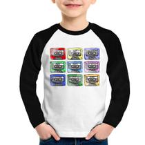 Camiseta Raglan Infantil 80's Cassette Tapes Manga Longa - Foca na Moda