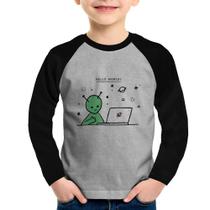 Camiseta Raglan Infantil Alien Hello World! Manga Longa - Foca na Moda Camiseta Raglan Infantil Alien Hello World! Manga Longa - Foca na Moda