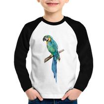 Camiseta Raglan Infantil Arara Azul Manga Longa - Foca na Moda