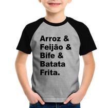 Camiseta Raglan Infantil Arroz & Feijão & Bife & Batata Frita - Foca na Moda