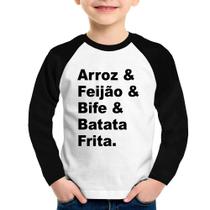 Camiseta Raglan Infantil Arroz & Feijão & Bife & Batata Frita Manga Longa - Foca na Moda