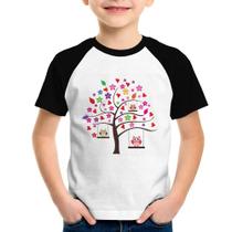 Camiseta Raglan Infantil Árvore Corujas - Foca na Moda