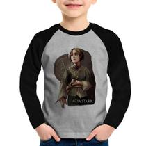 Camiseta Raglan Infantil Arya Stark Valar Morghulis Manga Longa - Foca na Moda