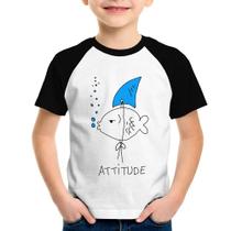 Camiseta Raglan Infantil Atitude Peixe Tubarão - Foca na Moda