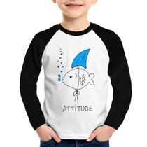 Camiseta Raglan Infantil Atitude Peixe Tubarão Manga Longa - Foca na Moda