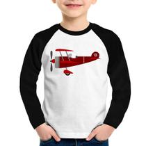 Camiseta Raglan Infantil Avião Biplano Manga Longa - Foca na Moda Camiseta Raglan Infantil Avião Biplano Manga Longa - Foca na Moda
