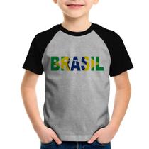 Camiseta Raglan Infantil Bandeira Brasil Letras - Foca na Moda