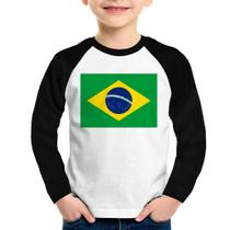 Camiseta Raglan Infantil Bandeira Brasil Manga Longa - Foca na Moda Camiseta Raglan Infantil Bandeira Brasil Manga Longa - Foca na Moda