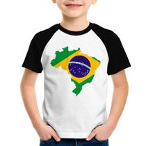 Camiseta Raglan Infantil Bandeira Brasil Mapa - Foca na Moda