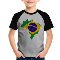 Camiseta Raglan Infantil Bandeira Brasil Mapa - Foca na Moda