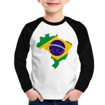 Camiseta Raglan Infantil Bandeira Brasil Mapa Manga Longa - Foca na Moda Camiseta Raglan Infantil Bandeira Brasil Mapa Manga Longa - Foca na Moda