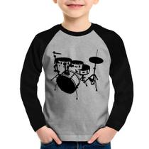 Camiseta Raglan Infantil Bateria Música Baterista Manga Longa - Foca na Moda