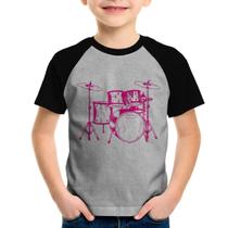 Camiseta Raglan Infantil Bateria Música (rosa) - Foca na Moda