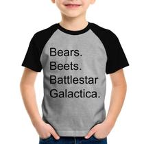Camiseta Raglan Infantil Bears. Beets. Battlestar Galactica. - Foca na Moda