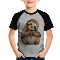 Camiseta Raglan Infantil Bicho Preguiça Coração - Foca na Moda Camiseta Raglan Infantil Bicho Preguiça Coração - Foca na Moda