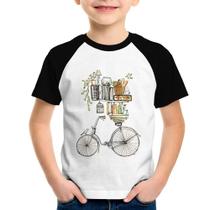 Camiseta Raglan Infantil Bicicleta e Livros - Foca na Moda