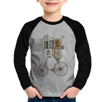 Camiseta Raglan Infantil Bicicleta e Livros Manga Longa - Foca na Moda