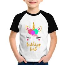 Camiseta Raglan Infantil Birthday Girl - Foca na Moda