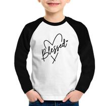 Camiseta Raglan Infantil Blessed Heart Manga Longa - Foca na Moda Camiseta Raglan Infantil Blessed Heart Manga Longa - Foca na Moda