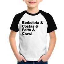 Camiseta Raglan Infantil Borboleta & Costas & Peito & Crawl - Foca na Moda