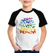 Camiseta Raglan Infantil Borboletas Coloridas - Foca na Moda