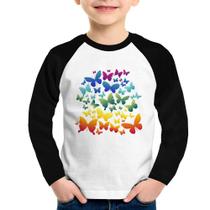 Camiseta Raglan Infantil Borboletas Coloridas Manga Longa - Foca na Moda