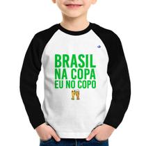 Camiseta Raglan Infantil Brasil na Copa eu no copo Manga Longa - Foca na Moda