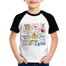 Camiseta Raglan Infantil Brinquedos - Foca na Moda