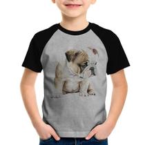 Camiseta Raglan Infantil Cachorro Buldogue Inglês - Foca na Moda