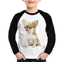 Camiseta Raglan Infantil Cachorro Chihuahua Manga Longa - Foca na Moda