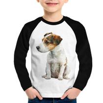 Camiseta Raglan Infantil Cachorro Jack Russell Terrier Manga Longa - Foca na Moda