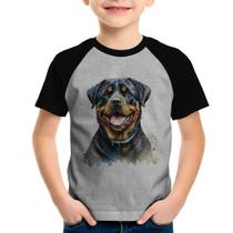 Camiseta Raglan Infantil Cachorro Rottweiler - Foca na Moda
