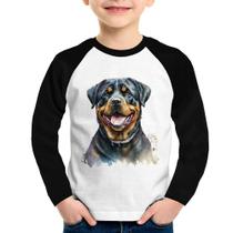 Camiseta Raglan Infantil Cachorro Rottweiler Manga Longa - Foca na Moda
