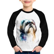 Camiseta Raglan Infantil Cachorro Shih Tzu Watercolor Manga Longa - Foca na Moda Camiseta Raglan Infantil Cachorro Shih Tzu Watercolor Manga Longa - Foca na Moda