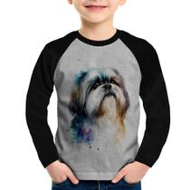Camiseta Raglan Infantil Cachorro Shih Tzu Watercolor Manga Longa - Foca na Moda Camiseta Raglan Infantil Cachorro Shih Tzu Watercolor Manga Longa - Foca na Moda