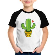 Camiseta Raglan Infantil Cacto Coração - Foca na Moda