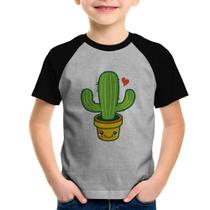 Camiseta Raglan Infantil Cacto Coração - Foca na Moda