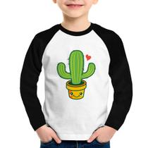Camiseta Raglan Infantil Cacto Coração Manga Longa - Foca na Moda