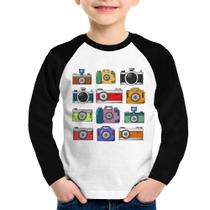 Camiseta Raglan Infantil Câmeras Retrô Manga Longa - Foca na Moda