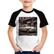Camiseta Raglan Infantil Carro retrô branco - Foca na Moda Camiseta Raglan Infantil Carro retrô branco - Foca na Moda