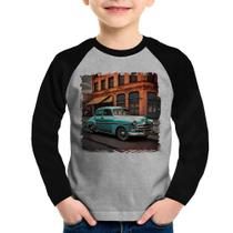 Camiseta Raglan Infantil Carro retrô na cidade Manga Longa - Foca na Moda
