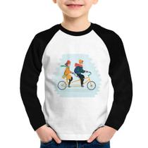 Camiseta Raglan Infantil Casal Bicicleta Manga Longa - Foca na Moda
