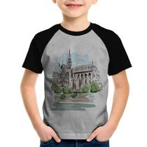 Camiseta Raglan Infantil Catedral de Notre-Dame de Paris - Foca na Moda