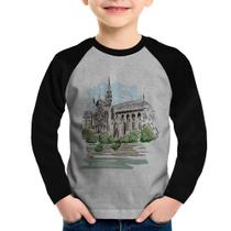 Camiseta Raglan Infantil Catedral de Notre-Dame de Paris Manga Longa - Foca na Moda Camiseta Raglan Infantil Catedral de Notre-Dame de Paris Manga Longa - Foca na Moda