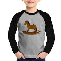 Camiseta Raglan Infantil Cavalinho De Pau Manga Longa - Foca na Moda