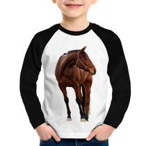 Camiseta Raglan Infantil Cavalo Andaluz Manga Longa - Foca na Moda