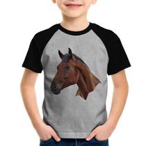 Camiseta Raglan Infantil Cavalo Arte Mosaico - Foca na Moda